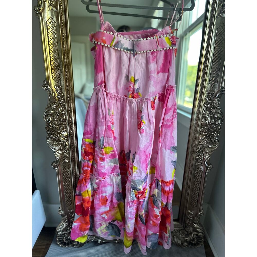 Hemant & Nandita Belted Maxi Skirt Bandeau Top Pink Rosa Floral Small NEW NWT! - Picture 7 of 10